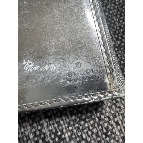 GUCCI Silver Canvas Leather Snap Multi-Compartment Long Wallet - Picture 7 of 10